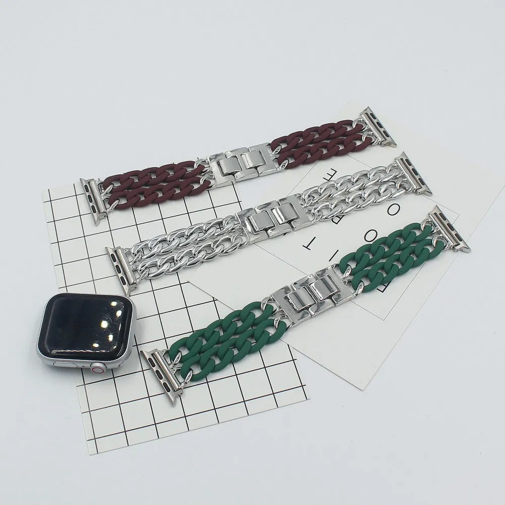 Resin splicing metal denim chain watch strap in multiple colours for 38mm 42mm smartwatches