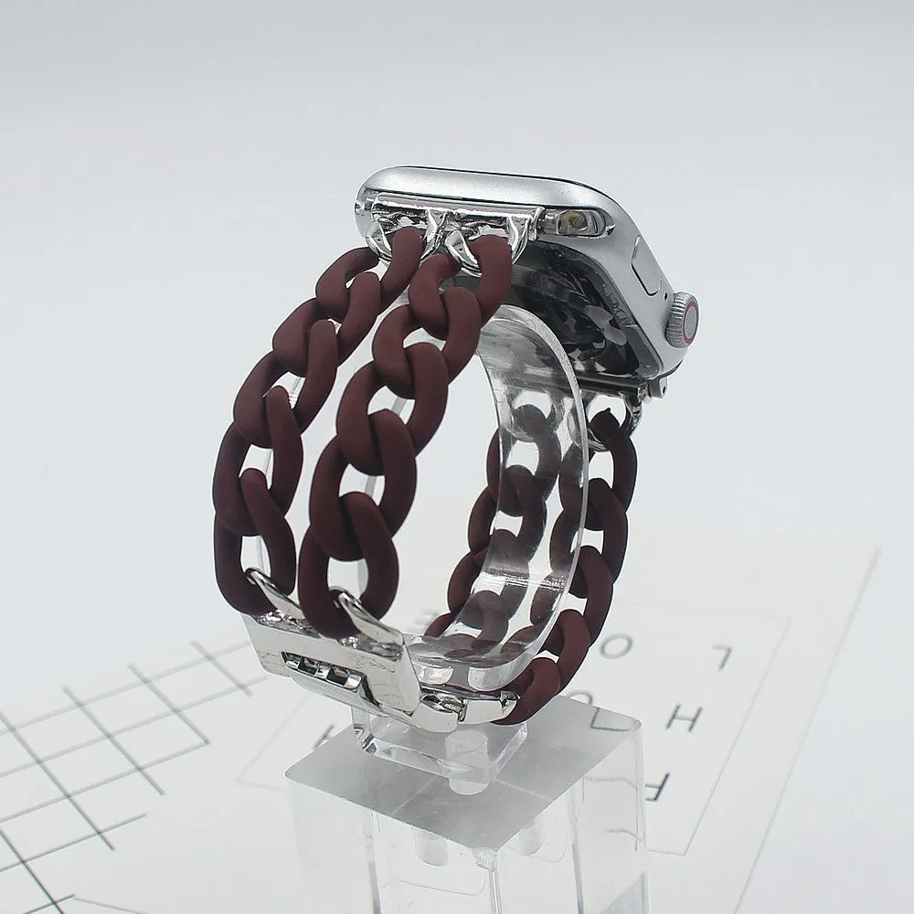 Resin splicing metal denim chain watch strap in multiple colours for 38mm 42mm smartwatches