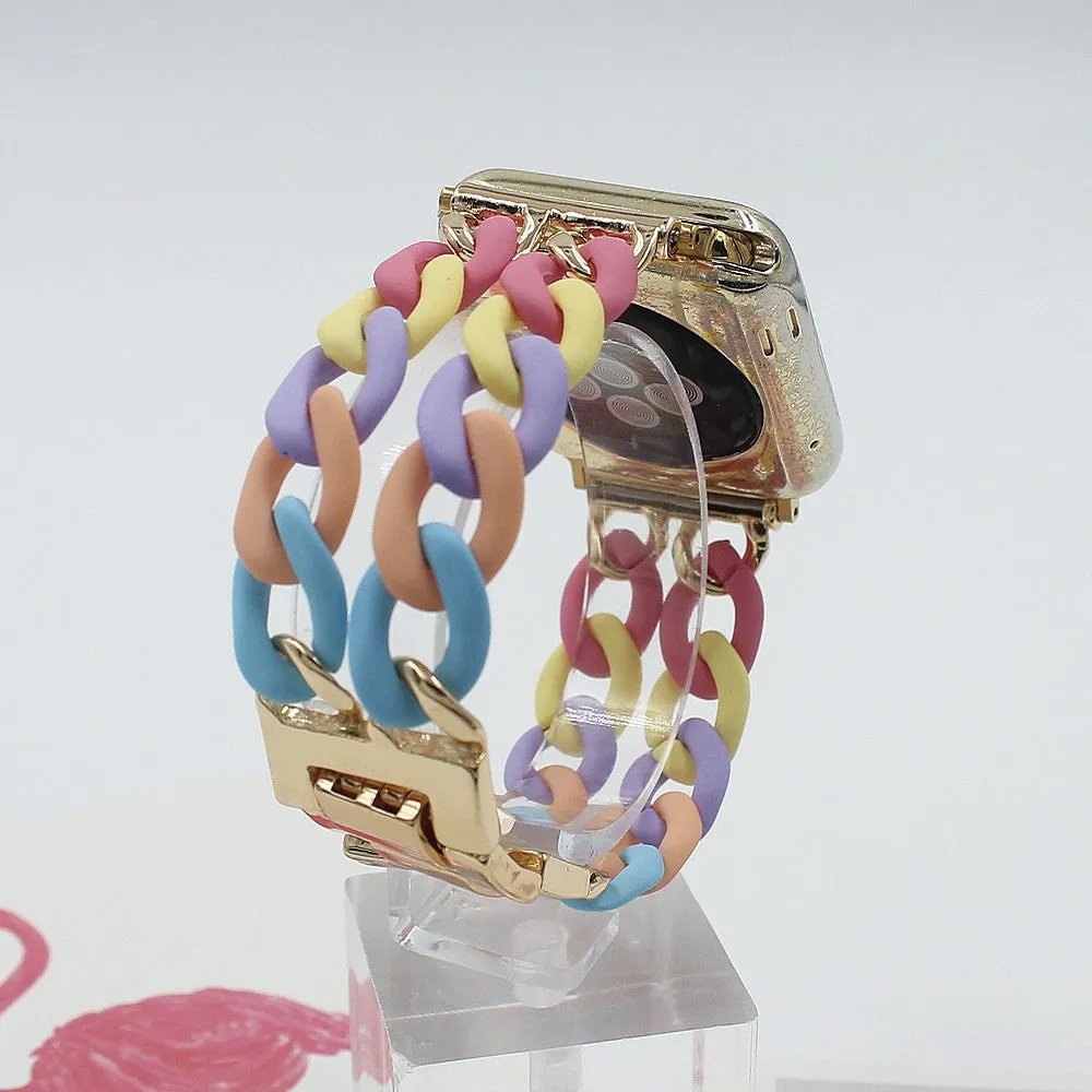 Resin splicing metal denim chain watch strap in multiple colours for 38mm 42mm smartwatches