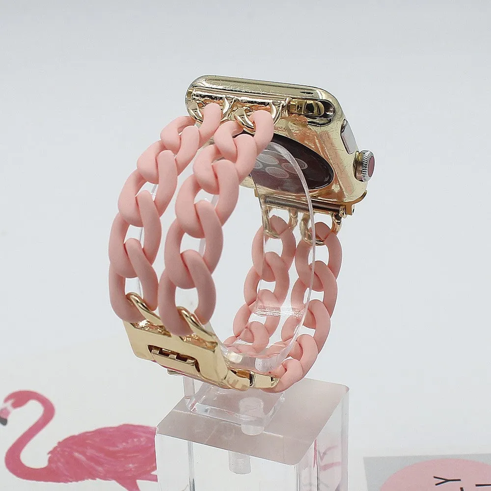 Resin splicing metal denim chain watch strap in multiple colours for 38mm 42mm smartwatches