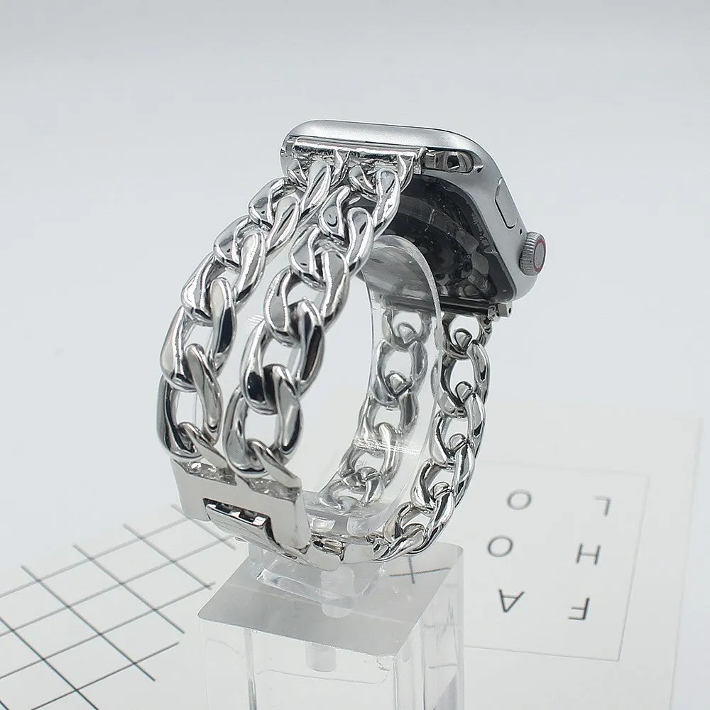Resin splicing metal denim chain watch strap in multiple colours for 38mm 42mm smartwatches