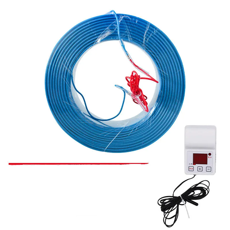Roll of air heating cable for greenhouse space with multiple length and voltage options including thermostat models