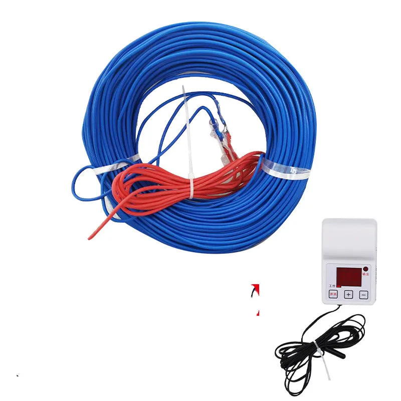 Roll of air heating cable for greenhouse space with multiple length and voltage options including thermostat models