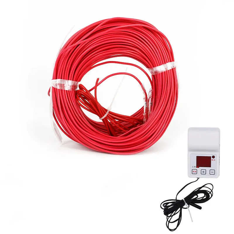 Roll of air heating cable for greenhouse space with multiple length and voltage options including thermostat models