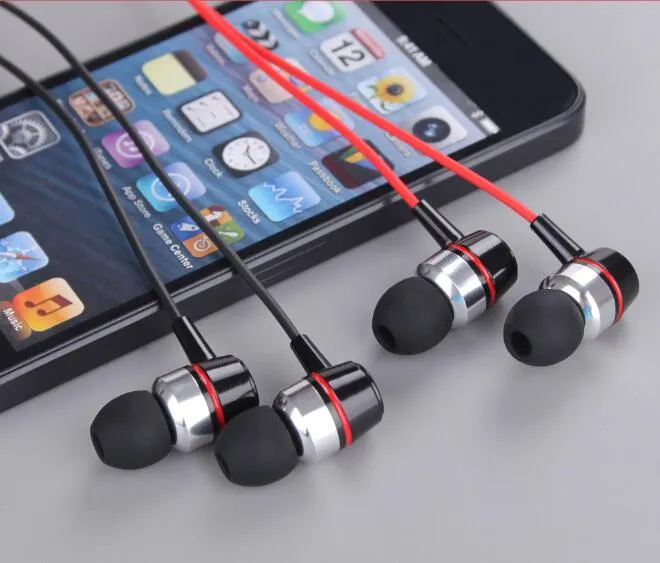 Metal in-ear earphones with silicone earplugs and 1.2m wire in black, gold, red, and white