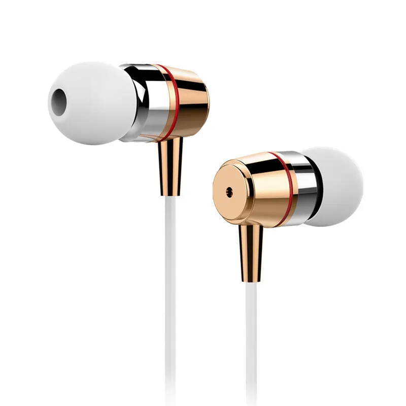 Metal in-ear earphones with silicone earplugs and 1.2m wire in black, gold, red, and white