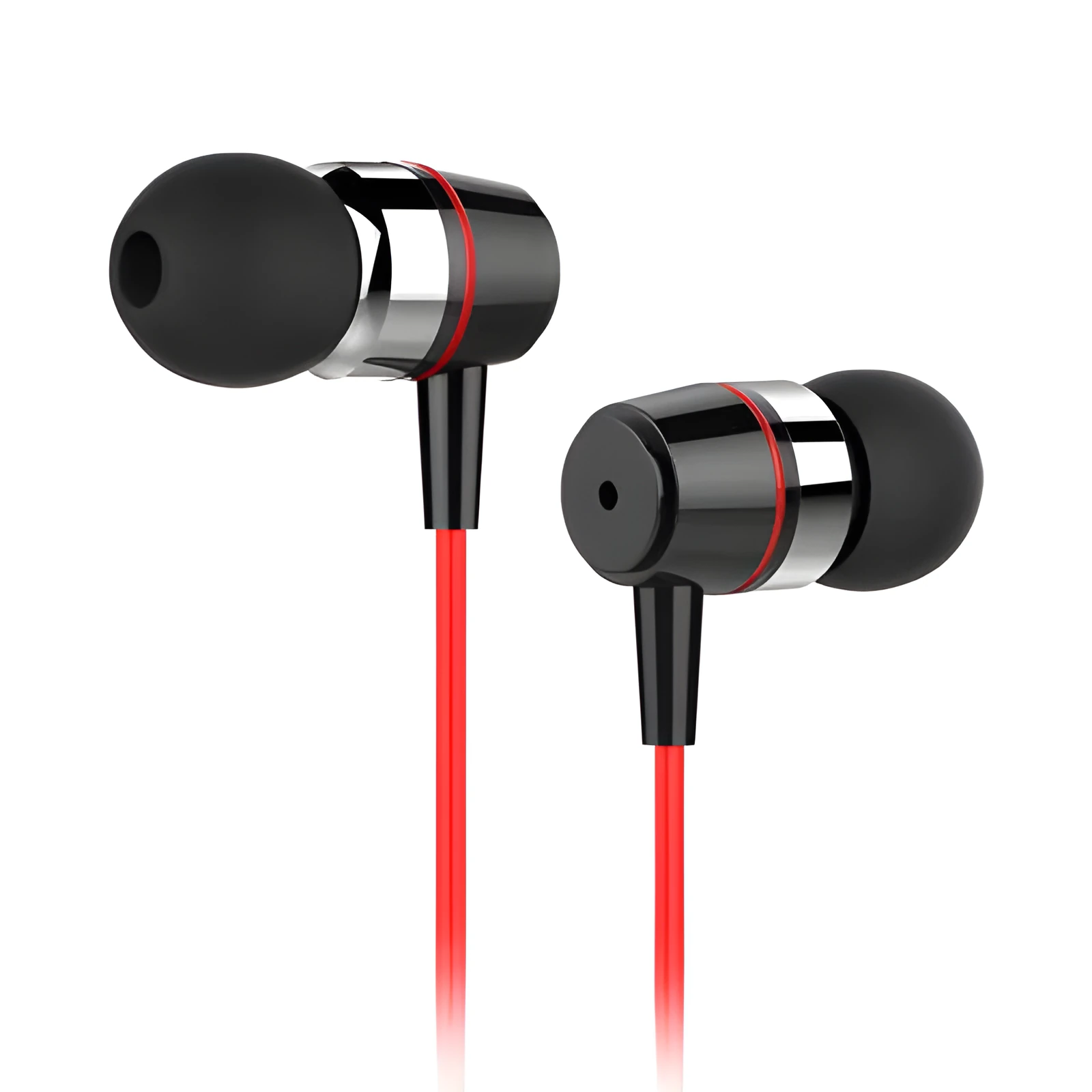 Metal in-ear earphones with silicone earplugs and 1.2m wire in black, gold, red, and white