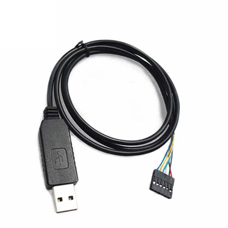 Black FT232 USB to TTL download cable with 6-pin connector and 1 metre length for programming