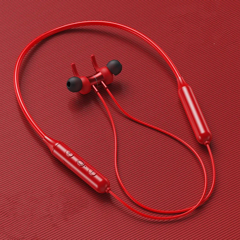 Wireless Bluetooth headset binaural neck-hanging stereo in black with battery display and voice control