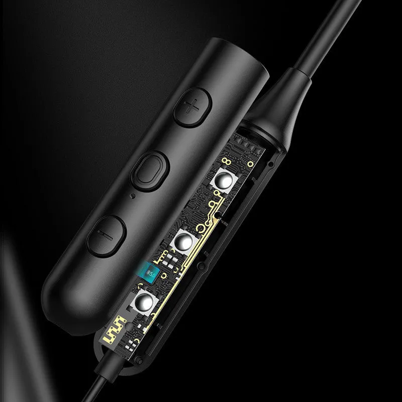 Wireless Bluetooth headset binaural neck-hanging stereo in black with battery display and voice control
