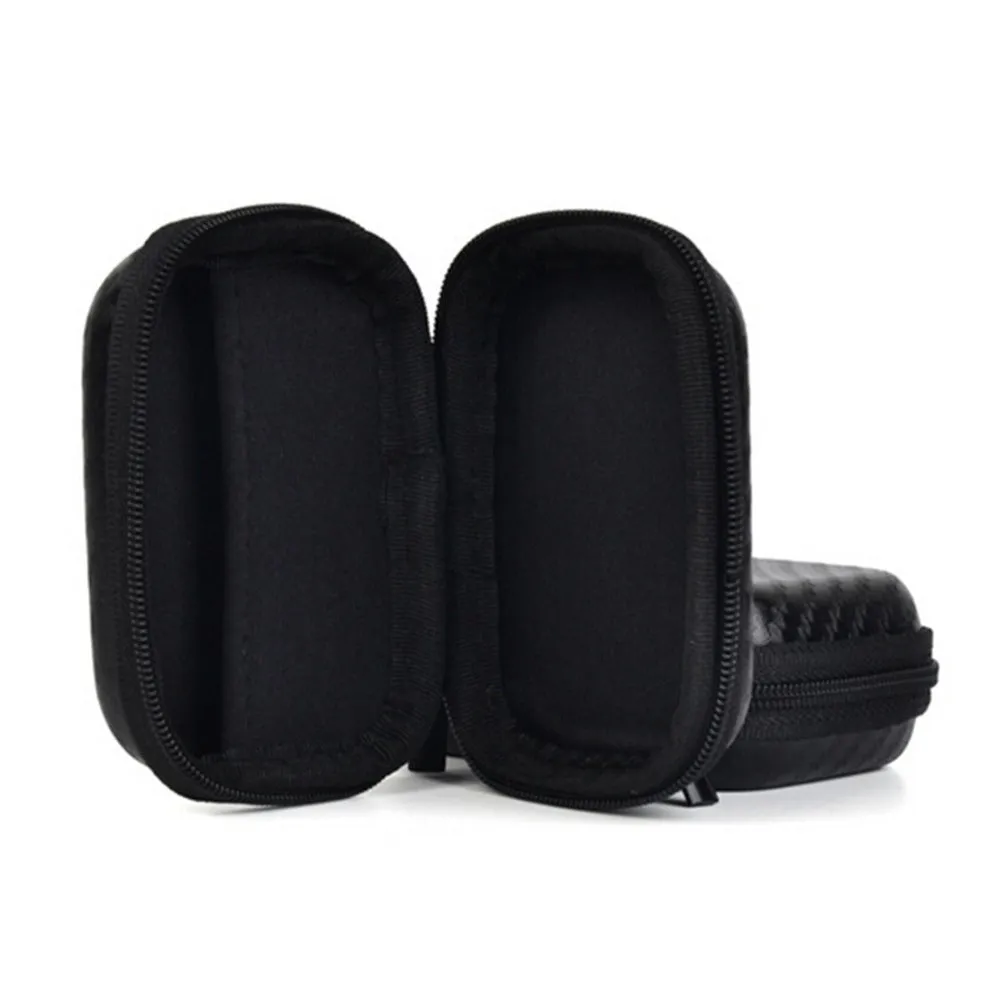 Mini black travel storage case for GoPro and action cameras, compact size 7.5cm x 5.5cm x 2.5cm