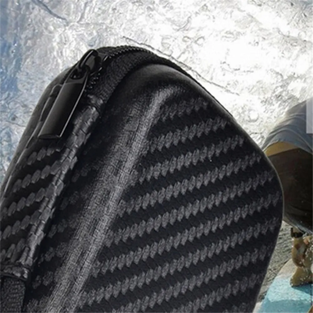Mini black travel storage case for GoPro and action cameras, compact size 7.5cm x 5.5cm x 2.5cm