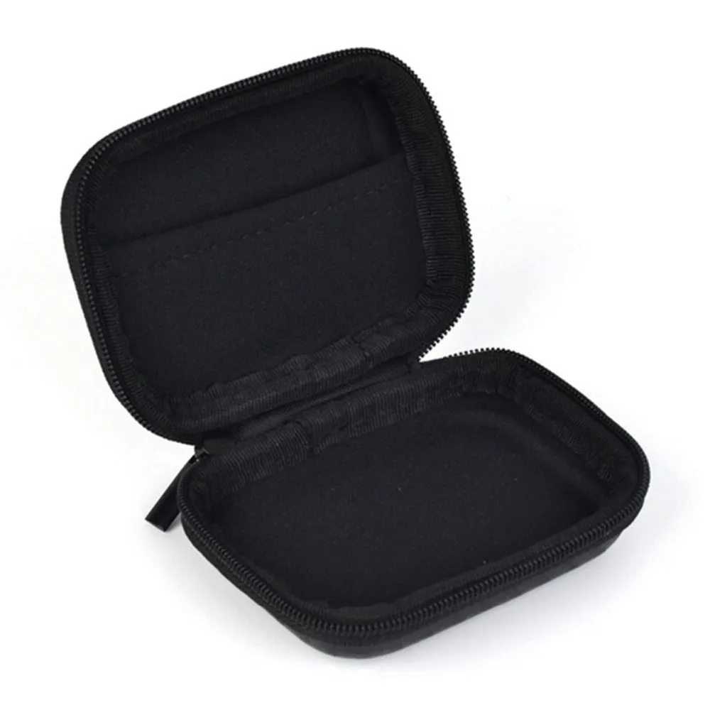 Mini black travel storage case for GoPro and action cameras, compact size 7.5cm x 5.5cm x 2.5cm