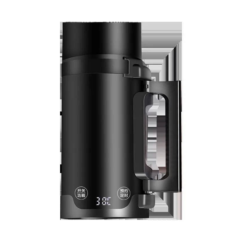Black portable mini electric travel kettle with water level marking and power cord