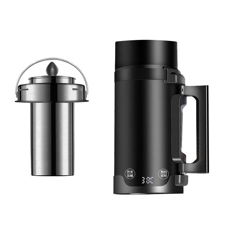 Black portable mini electric travel kettle with water level marking and power cord
