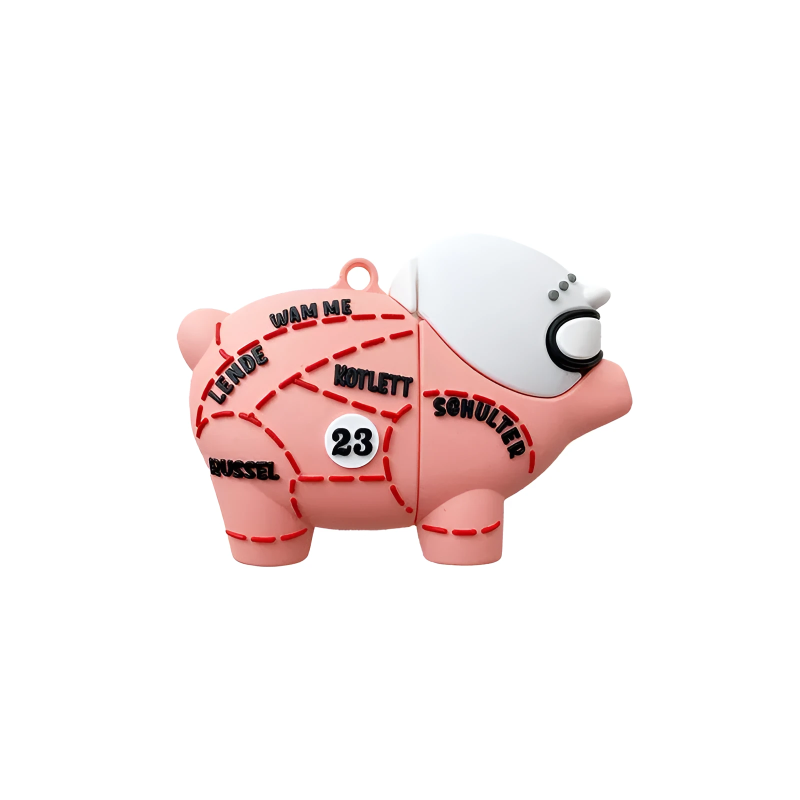 Pink piggy silicone earphone sleeve for AirPods with clamshell design and hook