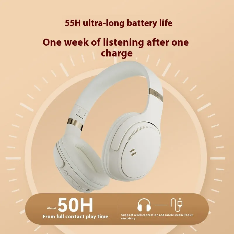Cream coloured wireless Bluetooth over-ear gaming headset with microphone on a black background.