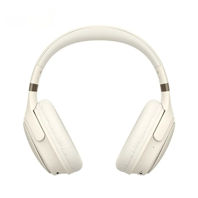 Cream coloured wireless Bluetooth over-ear gaming headset with microphone on a black background.