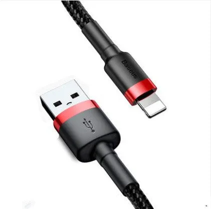 Red and black Apple compatible USB Lightning charging cable for iPhone models