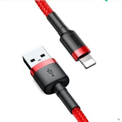 Red and black Apple compatible USB Lightning charging cable for iPhone models