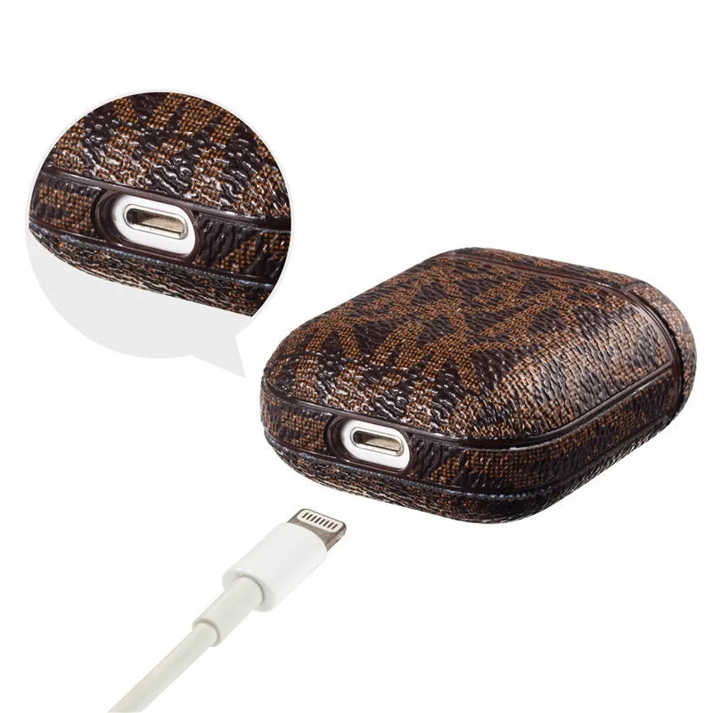 Hardshell leather letter case for Apple AirPods in white showing letter print design