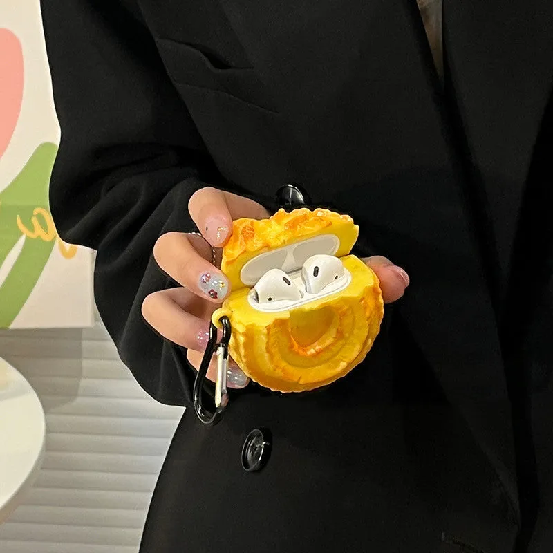 Yellow silicone butter cookie shaped protective case for AirPods charging case compatible with multiple models