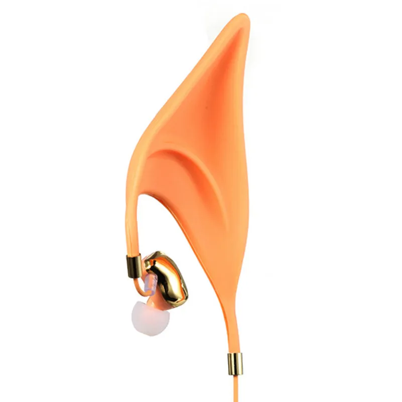 Cartoon elf ear headphones with 3.5mm plug and microphone in black, white and yellow colours