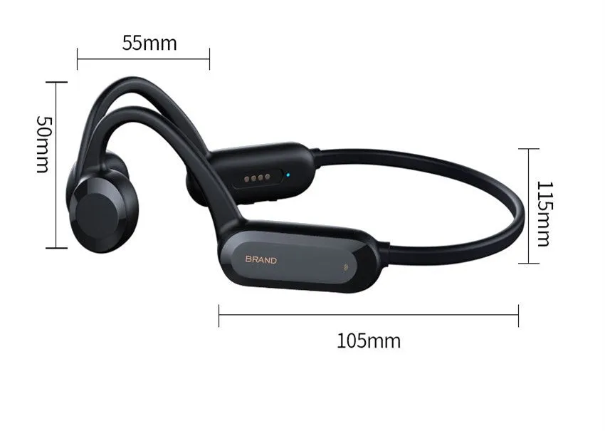 IPX8 bone conduction swimming headset with Bluetooth 5.0 in black, side view