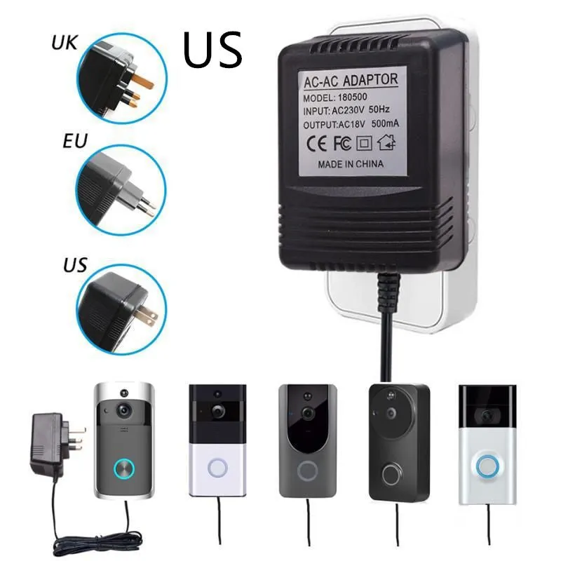 External power adapter for video doorbell AC18V 500MA with UK plug and overload protection