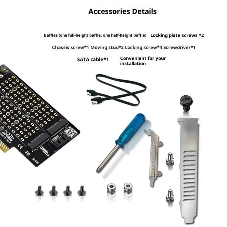 PH42 M.2 NVMe NGFF SSD to PCIe SATA dual disk transfer extended card with MKey and BKey support