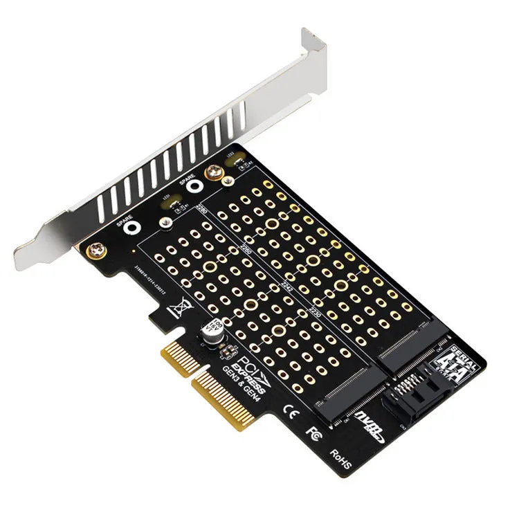 PH42 M.2 NVMe NGFF SSD to PCIe SATA dual disk transfer extended card with MKey and BKey support