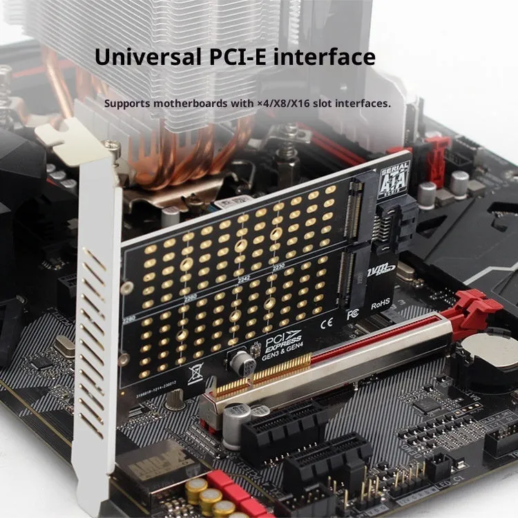 PH42 M.2 NVMe NGFF SSD to PCIe SATA dual disk transfer extended card with MKey and BKey support