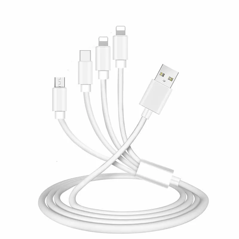 Four-in-one 120cm USB charging cable with Type C, Micro USB, Mini USB, and Nokia 2.0 connectors