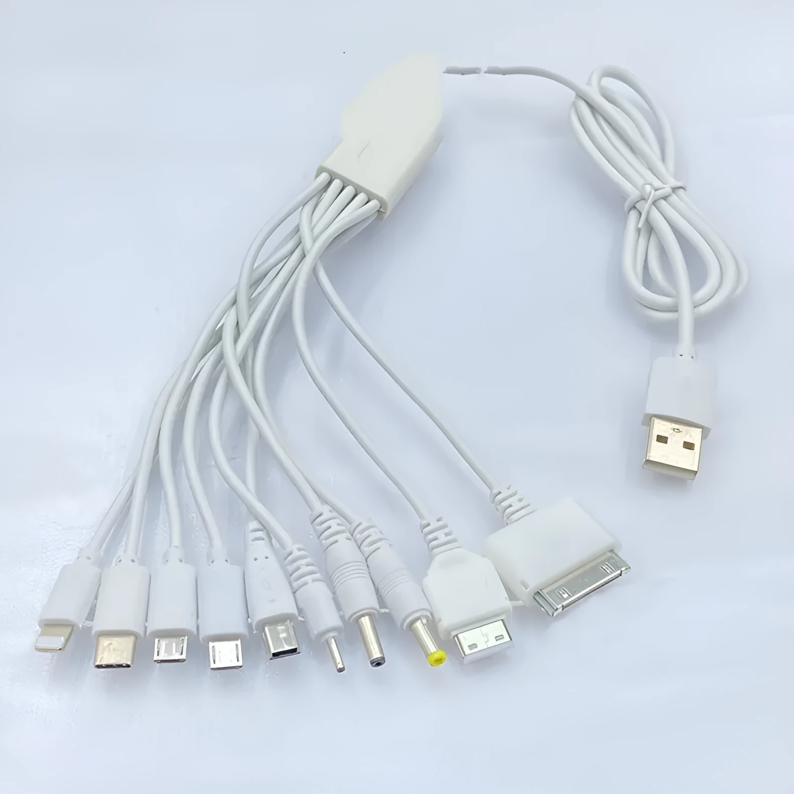 Four-in-one 120cm USB charging cable with Type C, Micro USB, Mini USB, and Nokia 2.0 connectors