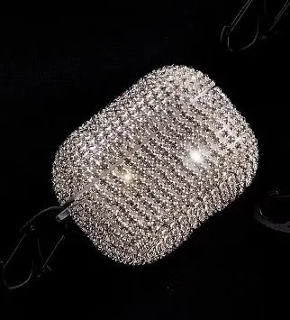Rhinestone protective sleeve for AirPods Pro 3 in gold with flip-type design and hanging buckle