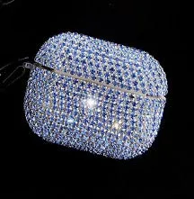 Rhinestone protective sleeve for AirPods Pro 3 in gold with flip-type design and hanging buckle