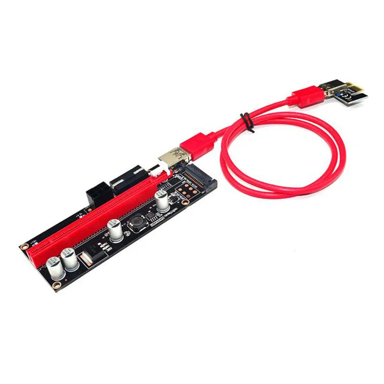 PCI-E 1X to 16X extension cord adapter with 60cm cable, gold-plated USB 3.0 interface, and blue LED indicator