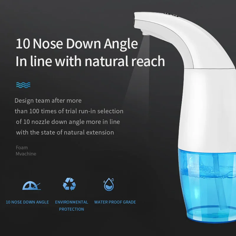 White intelligent induction foam machine on countertop with hand under nozzle dispensing foam