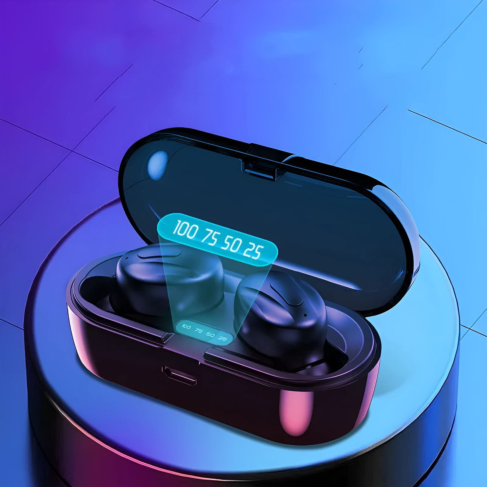 XG13 mini Bluetooth headset in black with charging compartment