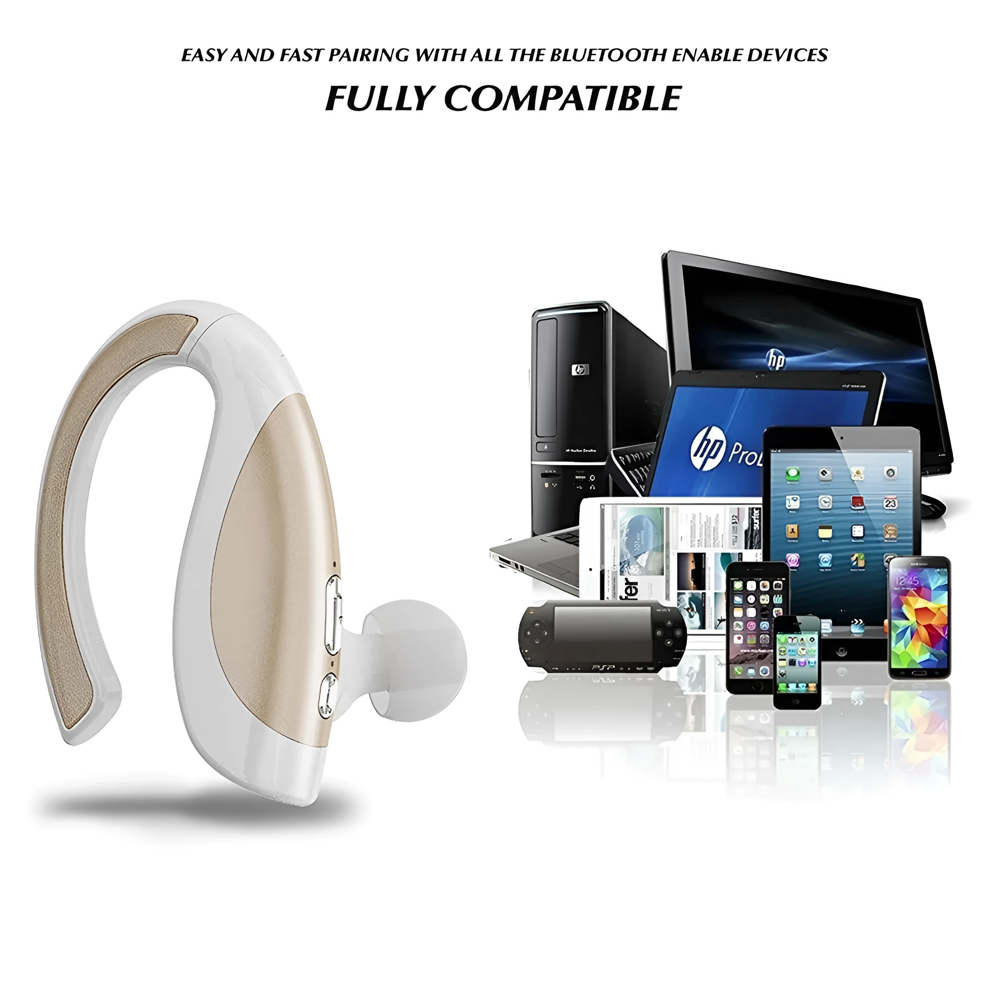 Arealer X16 wireless stereo Bluetooth in-ear headphone with earhook design in white gold