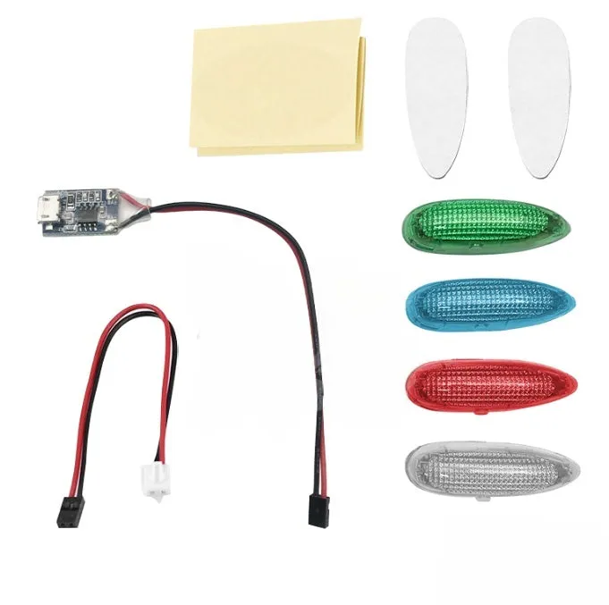 Aviation model LED navigation light unit with shell probe mount and multiple colour LEDs on a PCB board.