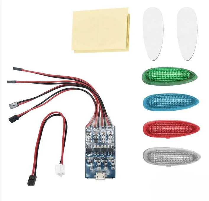 Aviation model LED navigation light unit with shell probe mount and multiple colour LEDs on a PCB board.