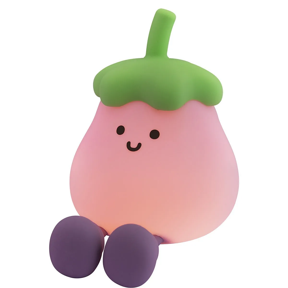 Cartoon eggplant and broccoli character night lamps with soft yellow ambience lighting