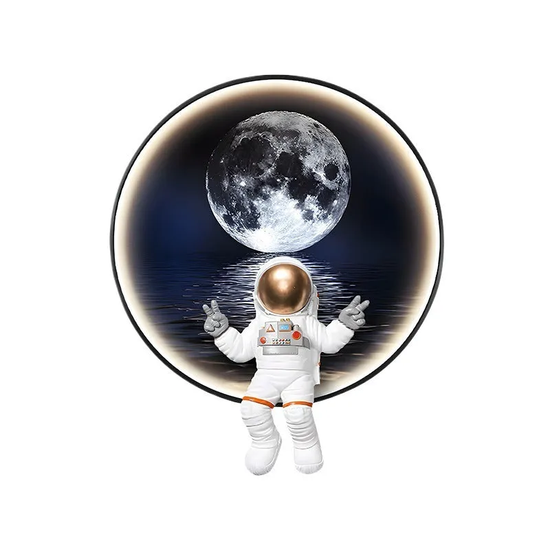 Spaceman astronaut themed children's wall painting with optional USB LED lights on canvas with MDF backing