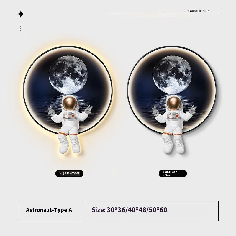 Spaceman astronaut themed children's wall painting with optional USB LED lights on canvas with MDF backing