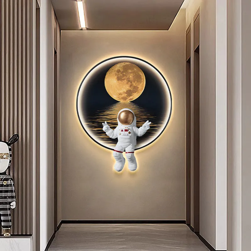 Spaceman astronaut themed children's wall painting with optional USB LED lights on canvas with MDF backing