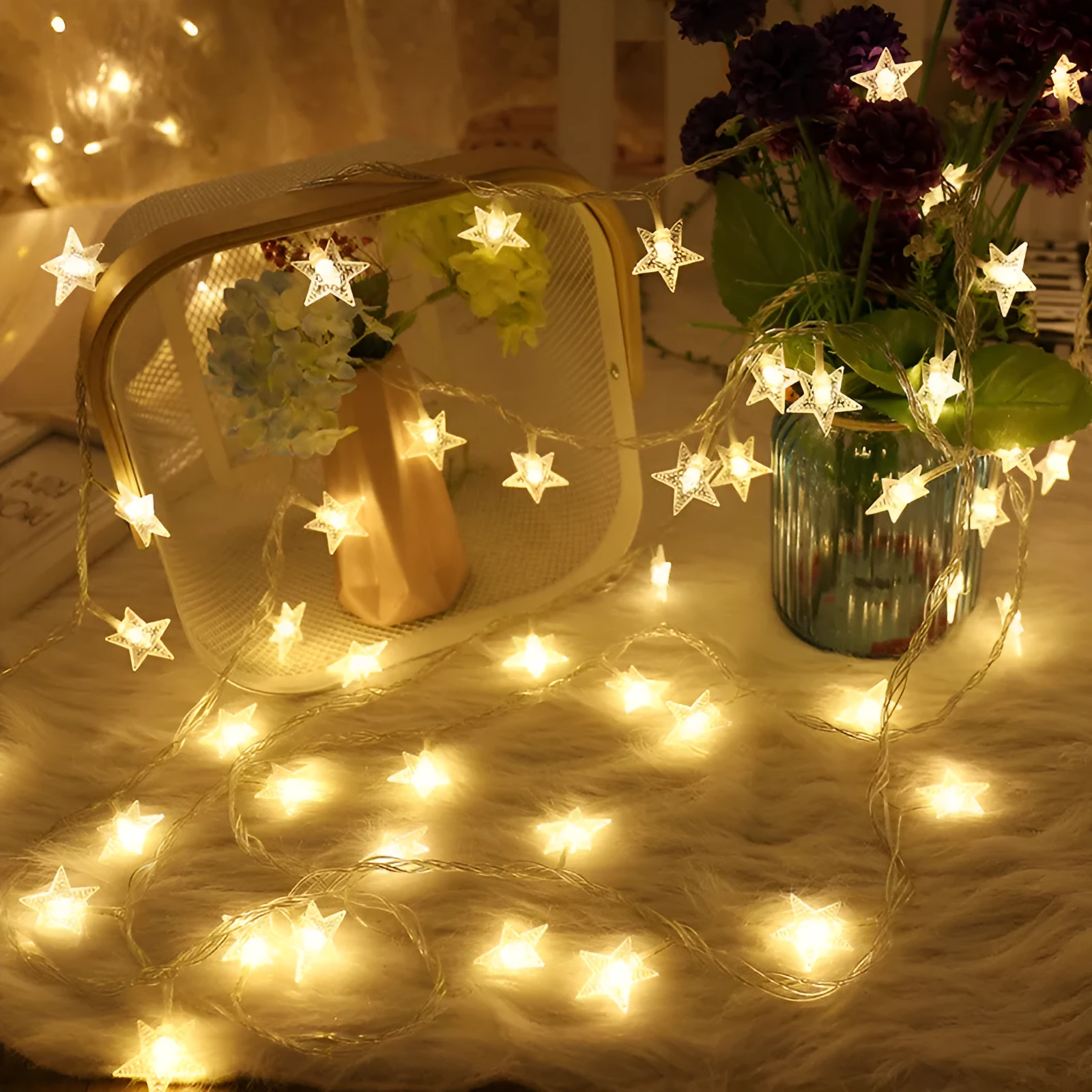 3-metre LED star light string with 20 warm white glass bulbs for outdoor holiday decoration