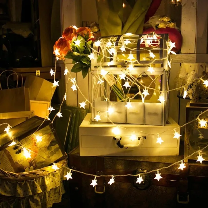 3-metre LED star light string with 20 warm white glass bulbs for outdoor holiday decoration