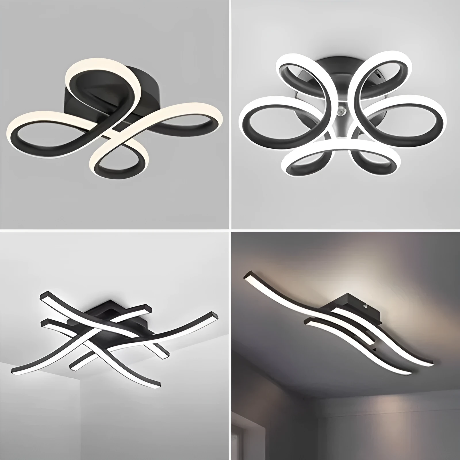 Modern minimalist LED ceiling light with three colour options in black finish for living room or bedroom