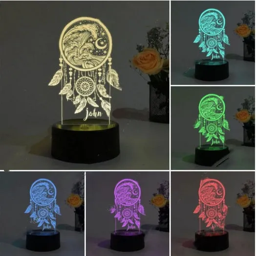 Black based acrylic dream catcher night light with colourful touch modes and remote control